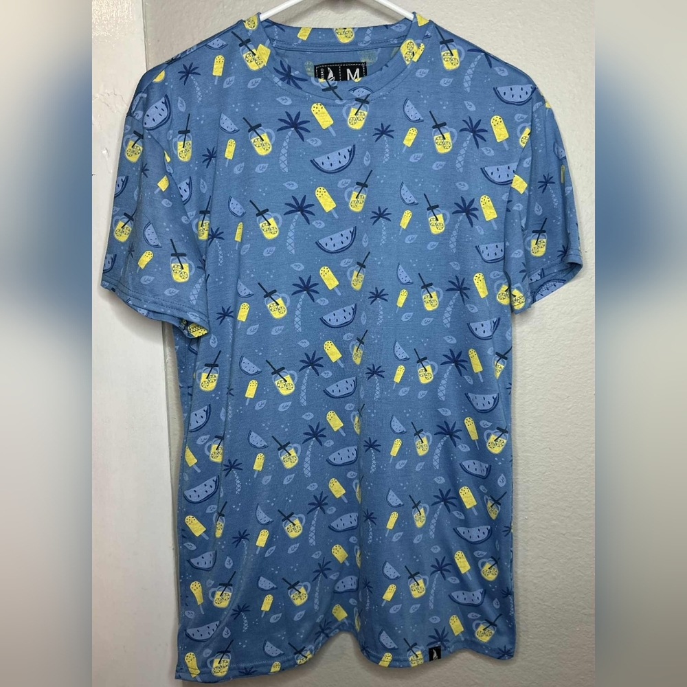 Velero Blue Yellow Print Short Sleeve T-Shirt Men Size M
